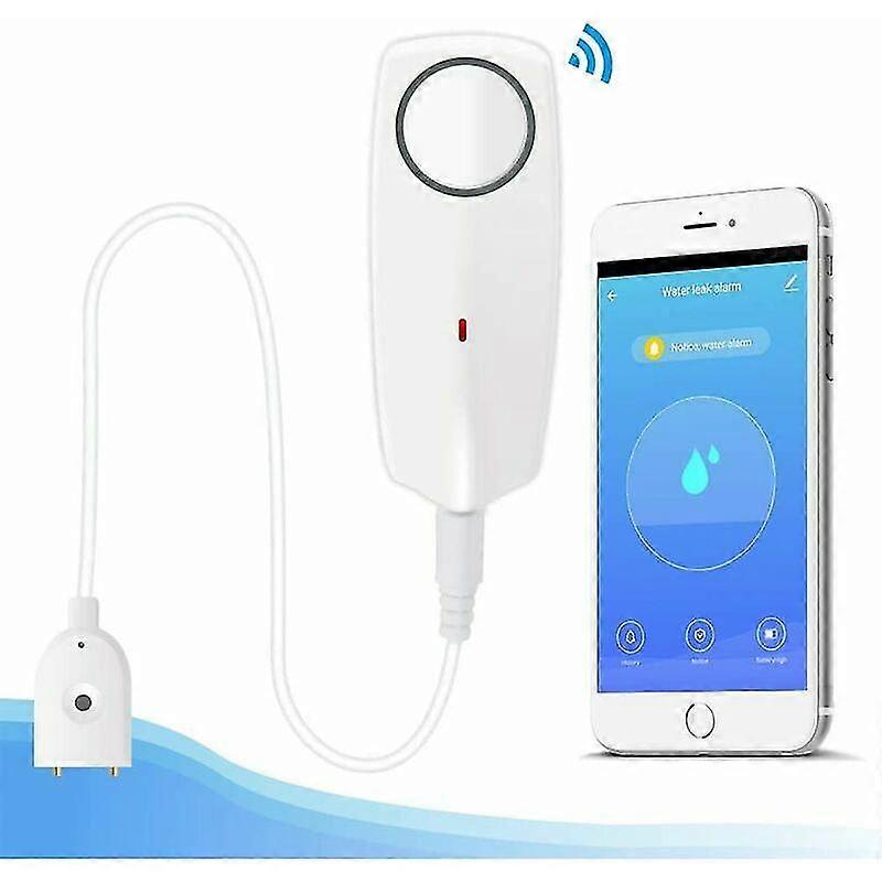 Flood Alarm Wireless Water Detectors with Sound and Light Alarm Water Leak Detector-Detector Push Notifications to Smartphones TUYA White