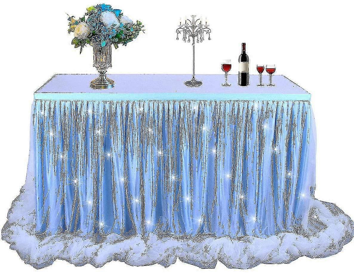 Baby Blue Tulle Tutu Jupe de table pour mariage Baby Shower et fête d’anniversaire, jupe de table led pour Rec