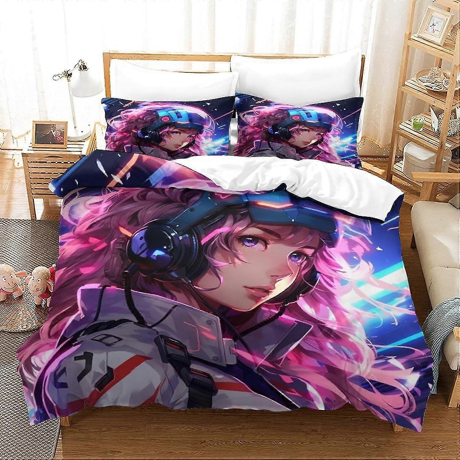 o4015 Lakan Hjälm Flicka Påslakan Uppsättningar Barnsängkläder Lätt Mjuk Och Andningsbar 3D-utskrift Lätt Täcke Överdrag med Örngott för Ki