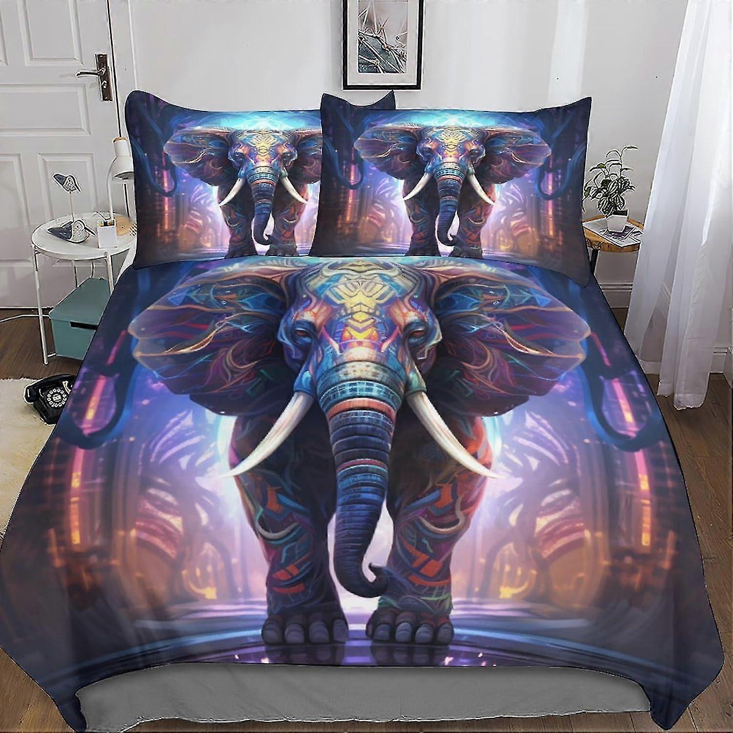 o3581 Lençóis Elefante Conjunto de Cama Capa de Edredão 3D Colcha 3 Peças Impressão Criativa Capa de Colcha com Fecho de Zíper Microfibra Macia para Ki