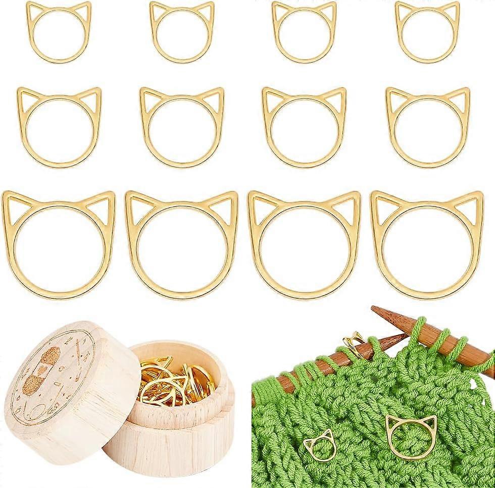 60Pcs Cat Shape Stitch Markers for Crocheting 3 Size Alloy Crochet Stitch Markers for Knitting with Wood Storage Box Knitting Mark Buckle Knitting Mar