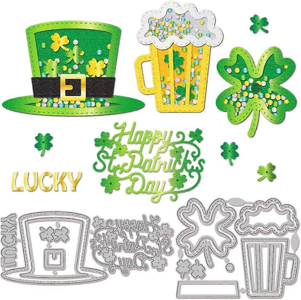Saint Patrick's Day Shaker Cutting Dies for Card Making Clover Hat Die Cuts Carbon Steel Embossing Stencils Template for DIY Scrapbooking Album Craft 