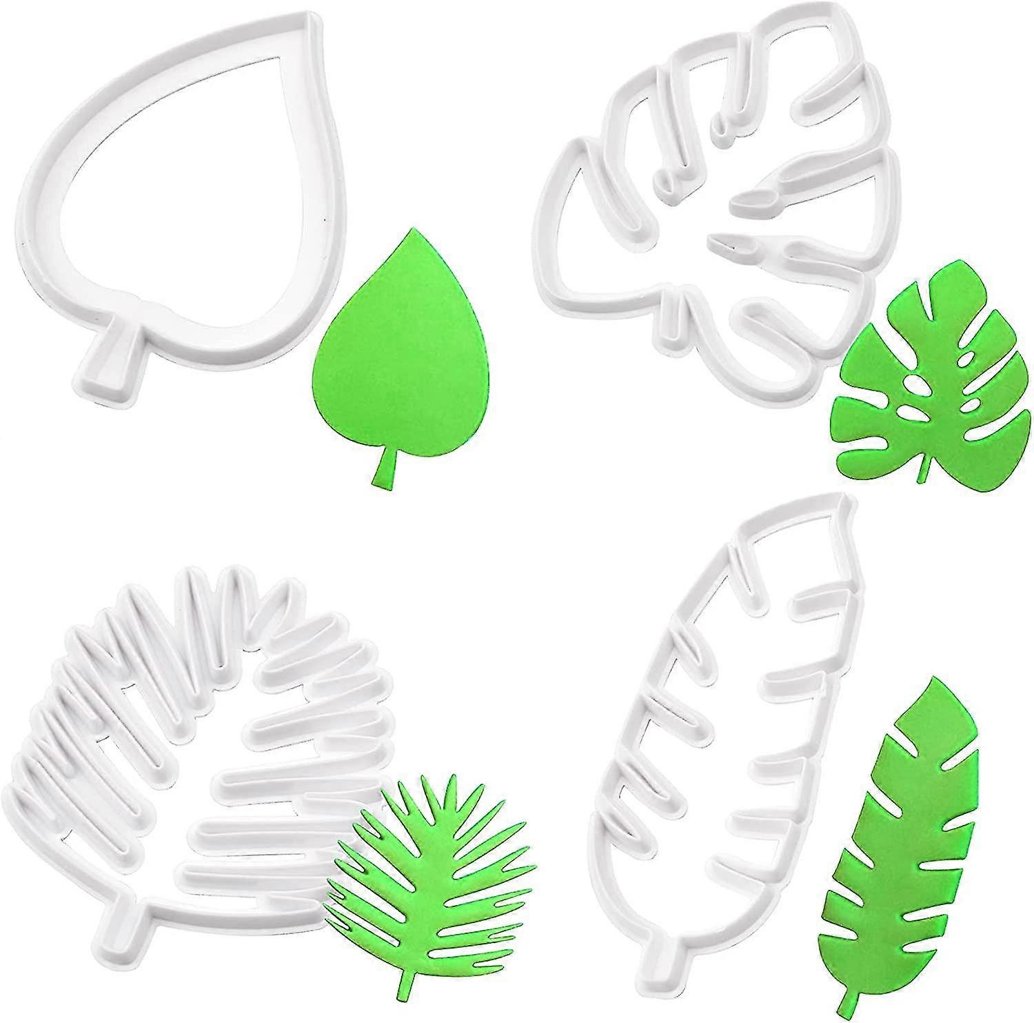 Cookie Cutter - Plastic Fern Leaf Cookie Cutter Tool - Round Pastry Cookie Cutters For Biscuits Sugar Pasta Cakes (4 Pieces)White