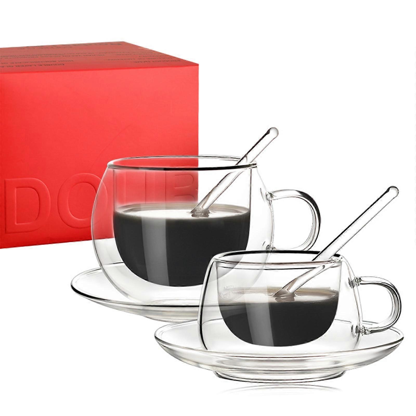 Double Wall Glass Cup With  Spoon 150ml/250ml Heat Resistant Double-layer Durable Transparent Mugs