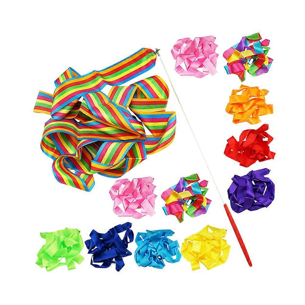 12PCS 4M体操ダンスリボンジム新体操バレエストリーマートワリングロッドリボン(ランダムカラー)