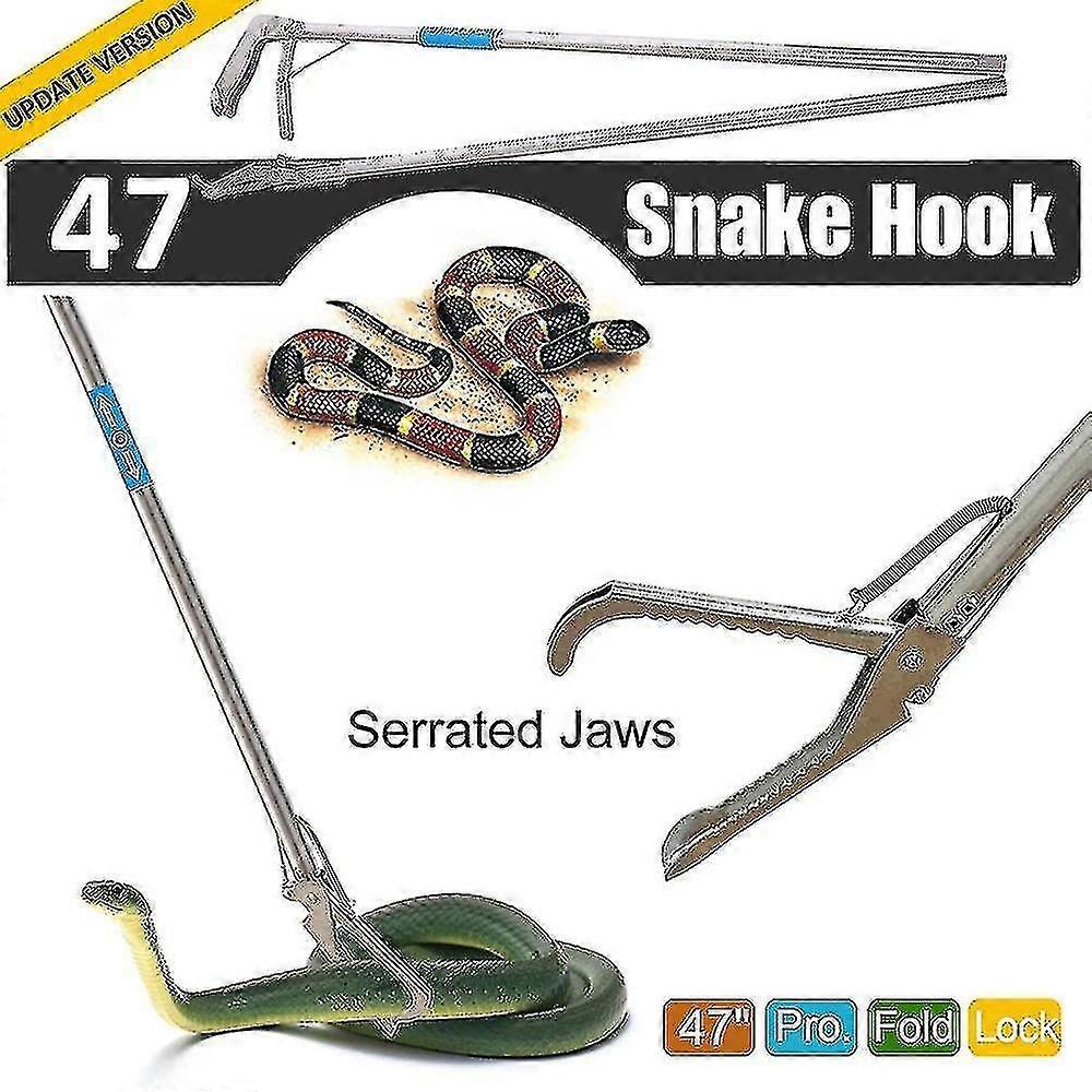 1.2m Foldable Snake Tongs Stick Reptile Catcher Grabber Folding Wide Jaw Snake Pliers Stainless Stee