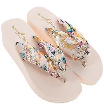 1 par flip-flops sommerplattformsko Bohemia Style Silks Satins Beach Sko Kiletøfler - Størrelse 35-36 6US 3.5UK 36.5EU (Beige)