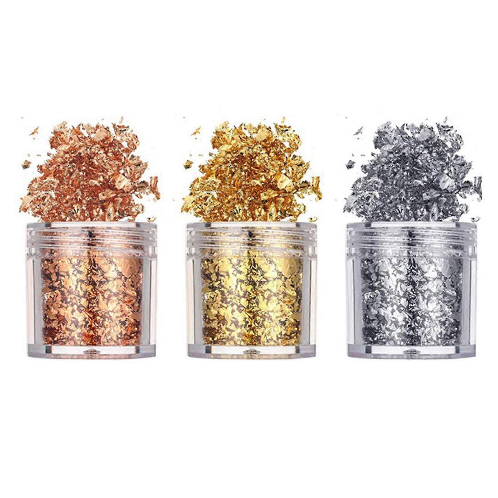 3 Bottles Gold Foil Flakes for Resin Metal Leaf Color Metallic Foil Flakes