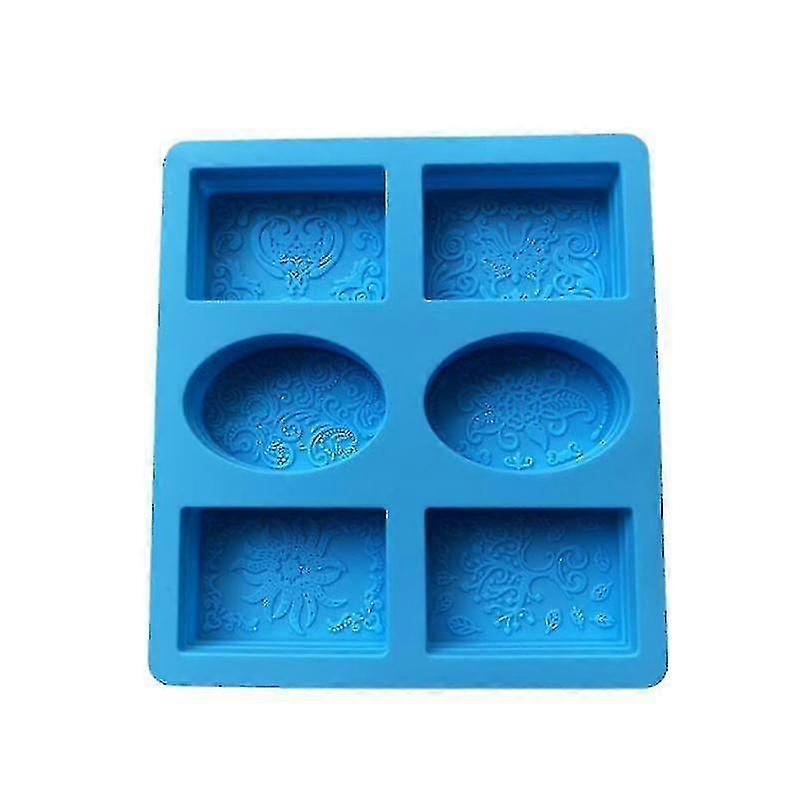 Silicone Soap Mold 6 Molds Of Flower Emboss Pattern Oval Rectangle-MXBC