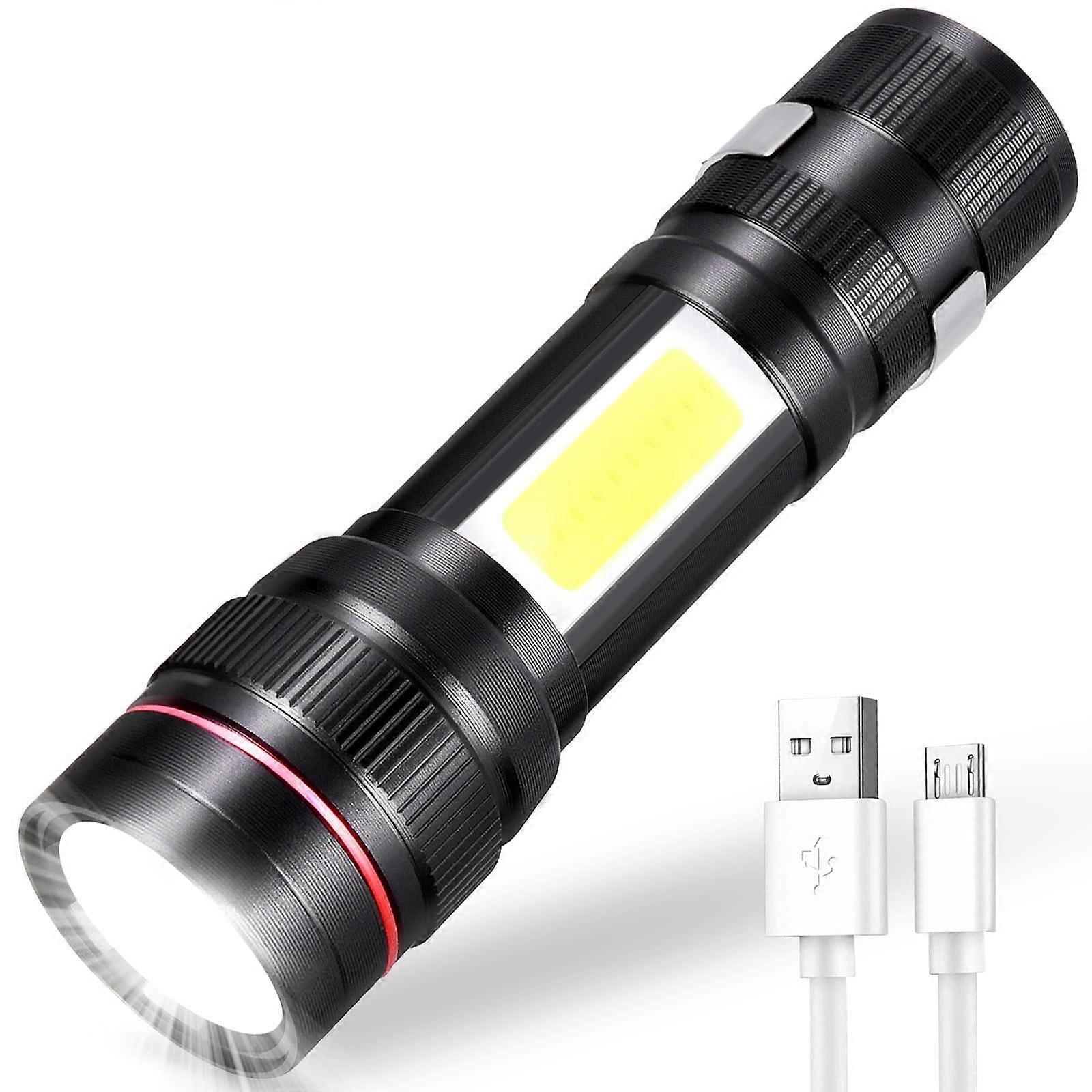 Rechargeable LED Torch, 3 Modes & Zoomable Flashlight, Portable COB Tactical Torch for Kid Gift/Camping/Hiking/Power Cut