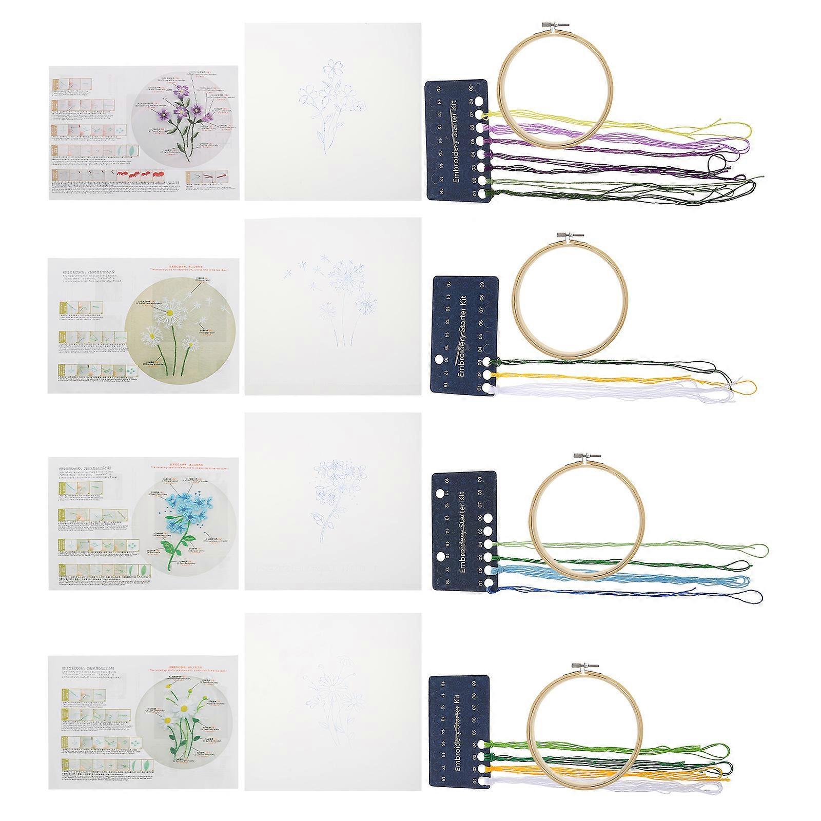 4 Sets of Embroidery Kit for Beginners Cross Stitch Kit Flower Pattern Embroidery Kit