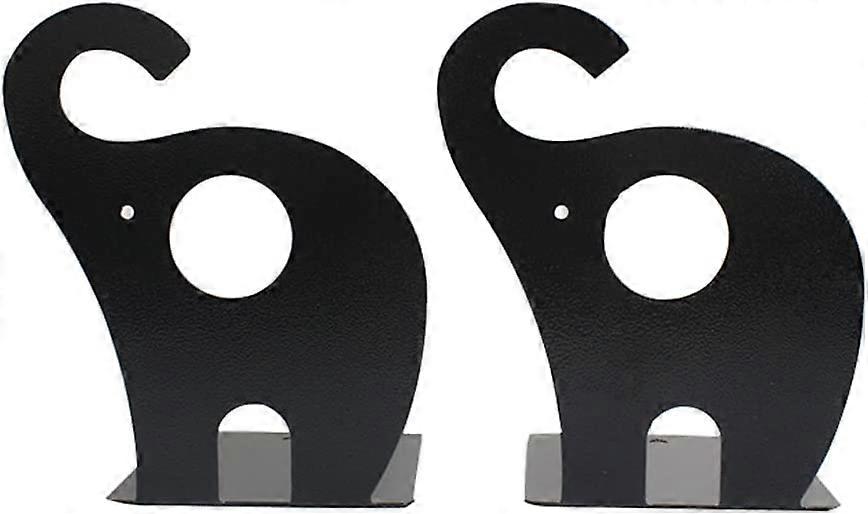 1 pair Metal Bookends for Kids Elephant Cartoon Pattern Non-Slip bookshelf DecorationWhite(4-D-1)