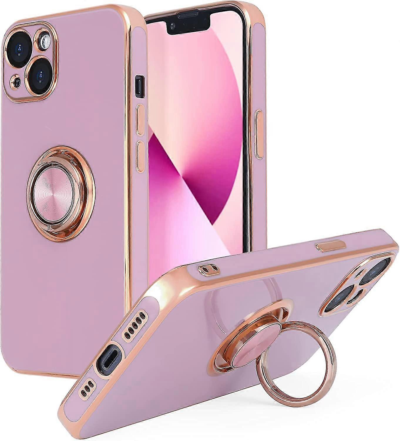 Design For Iphone 13 Case, Built-in 360 Rotatable Ring Holder Magnetic Kickstand Soft Silicone Ultra Slim Edge Plating Protective Cover 2021 6.1 Inch