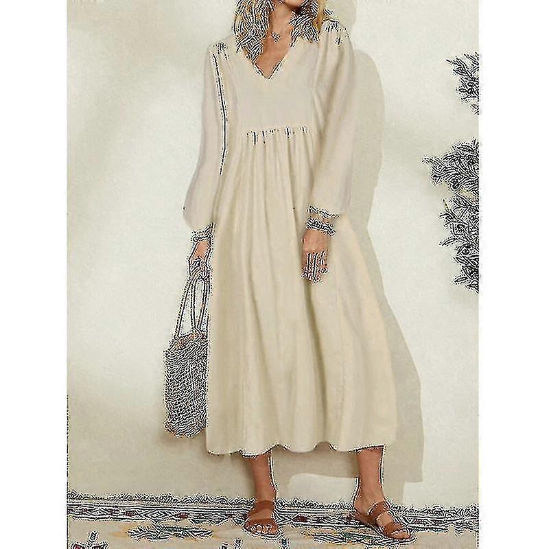 Femme Robe d'été Femme 2022 Printemps Mode Femmes Wear Coton Lin Loose Lantern Sleeve Robe