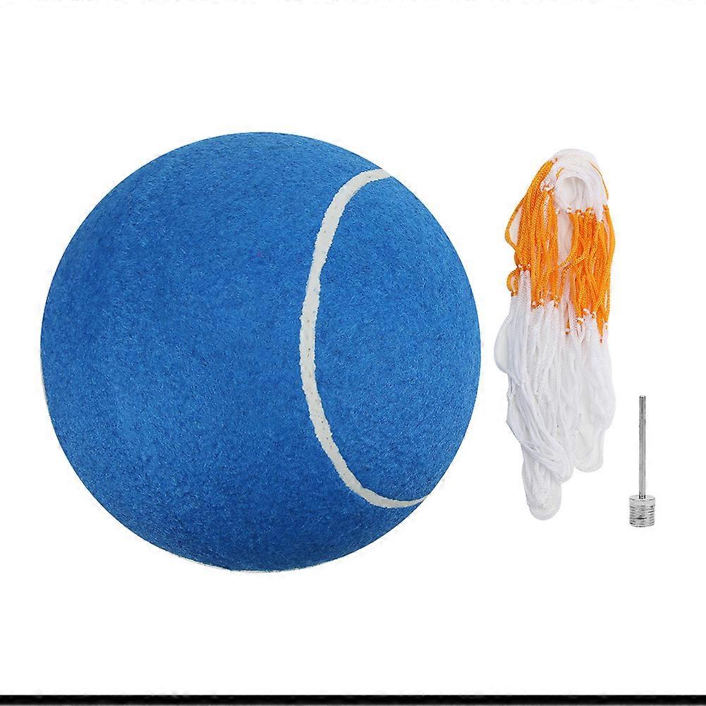 8inches Large Inflatable Rubber Tennis Ball Signature Pet Toy with Net for Playing BlueBlue