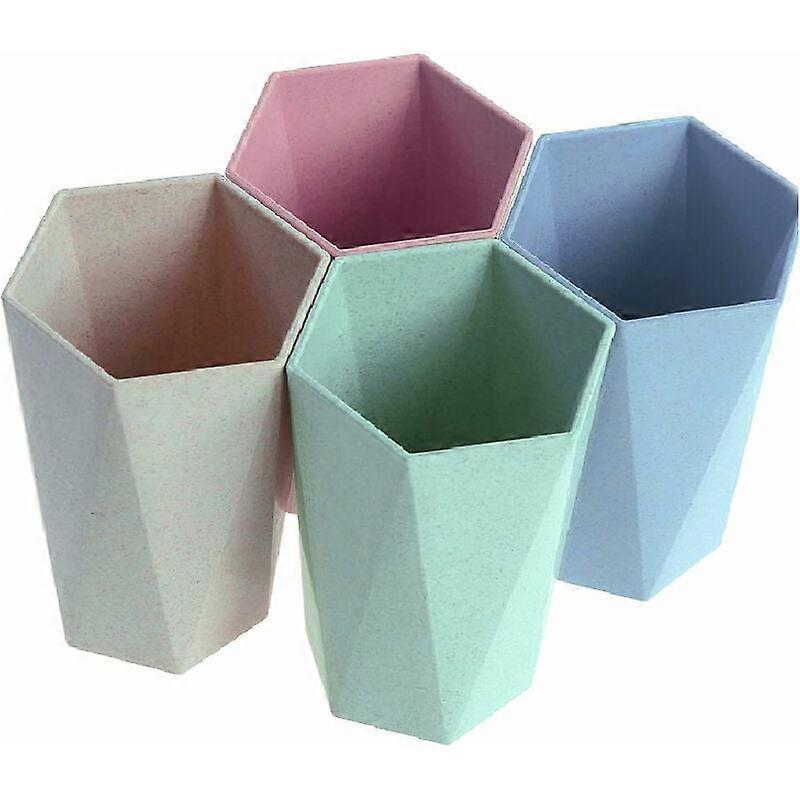 Set of 4 Toothbrush Cups - Geometric Shape - Heat Resistant - Toothbrush Organizer with Non-Slip Texture for Cleaning