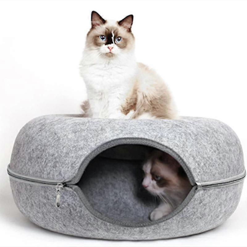 Premium Felt Cat Bed Cave - Grande grotte de chat en feutre garnie de similicuir, lit en feutre, lit de salon en feutre pour chats et chatons