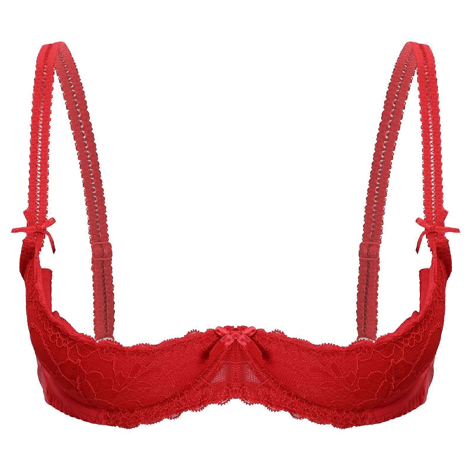 المرأة الملابس الداخلية فتح الصدر حمالات الصدر 1/2 كوب دفع ما يصل Underwire الدانتيل البرازيلي قابل للتعديل حزام الإسفنج مبطن الملابس الداخلية البرازيلية