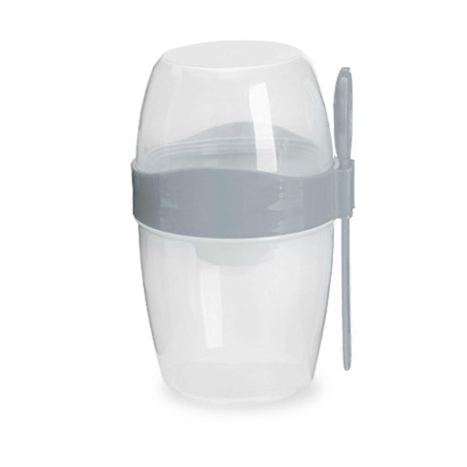 Travel Friendly Salad Cup Set Convenient Oatmeal Cup Yogurt Nut Fat-Reduced Vegetable Fruit Box Cup with Lid and Spoon  Gray