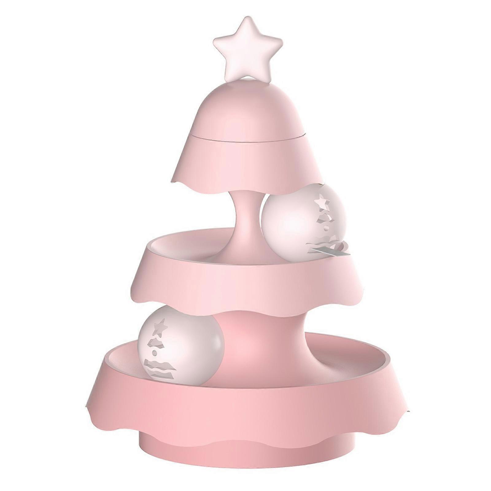 Christmas Tree Shape Cats Track Toy Interactive Toy Intelligence Training Amusements Plate Tower Cats Scratching Toy Pink
