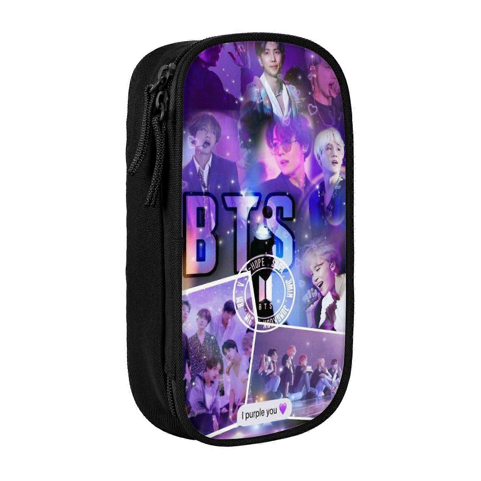 i241 BTS مقلمة أحب نفسك سعة كبيرة قلاب حالة مزدوجة سحابات جولة حول العالم Jimin Suga V Jungkook RM حقيبة قلم مكتب حقيبة قرطاسية مستحضرات التجميل B