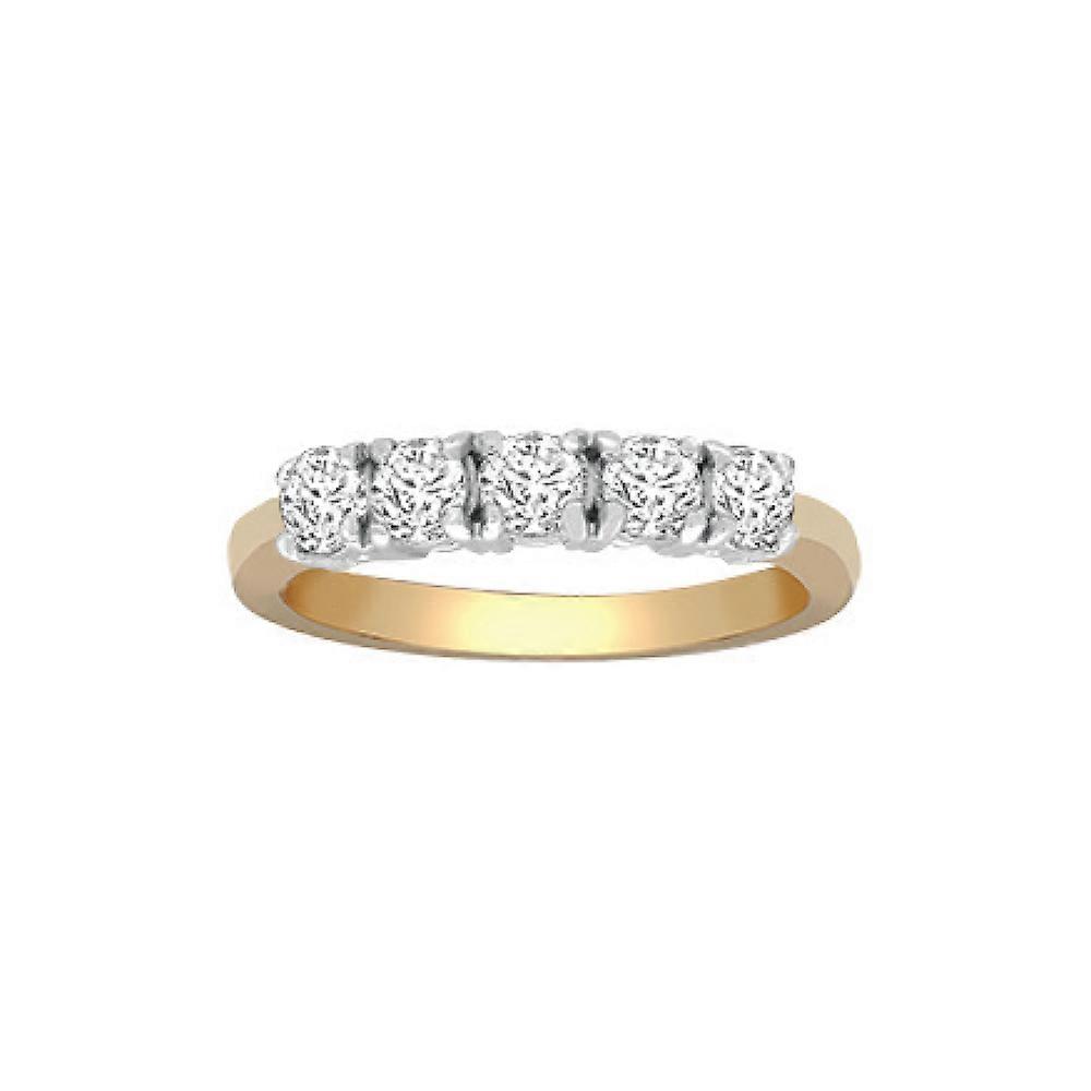 Jewelco London 实心 18 克拉 2 色金 4 爪圆形 G SI1 0.75 克拉钻石 5 石五石永恒戒指