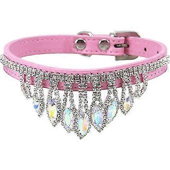 Bling Rhinestone Cat Dog Collar Cute Sparkling Crystal Kitten Necklaces Soft Adjustable Leather Puppy Collars Diamond Pendant Pet Collars for Small Do