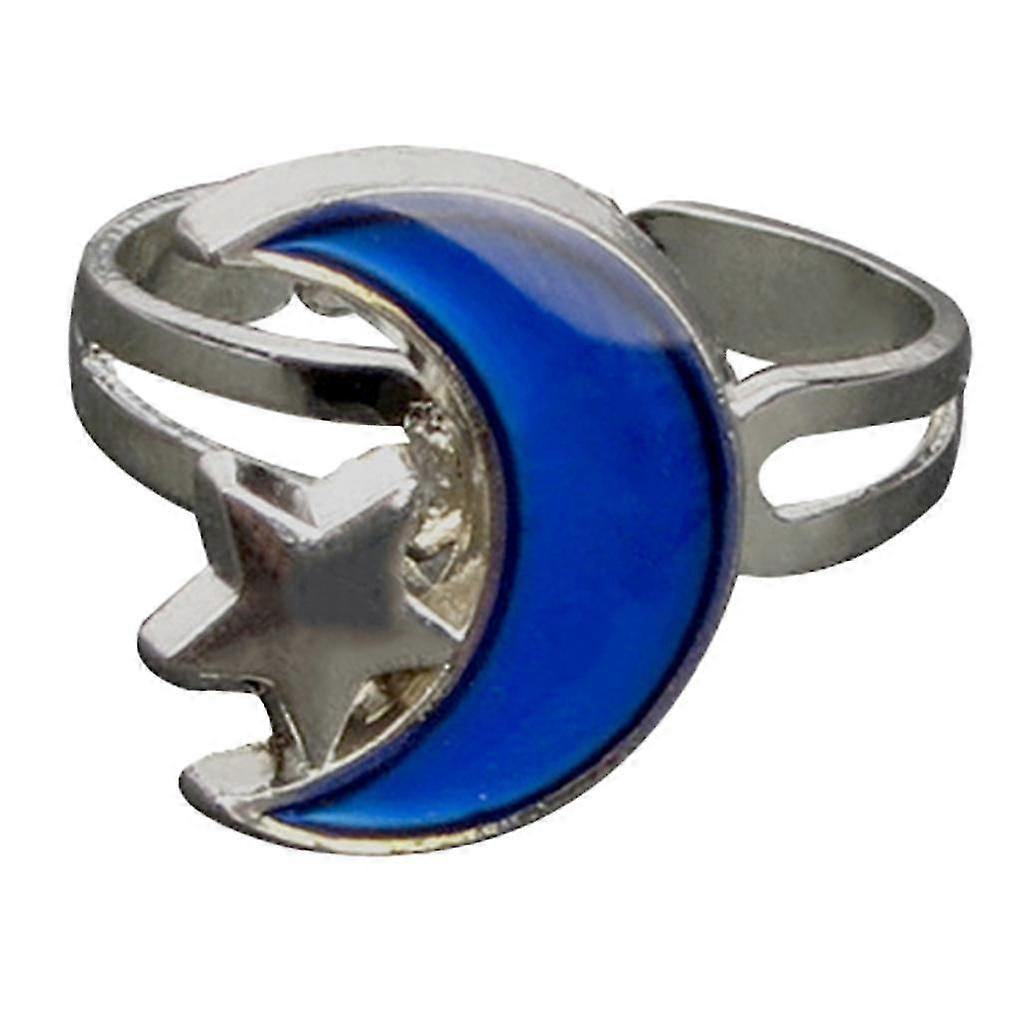 Moon and Star Shape Color Change Mood Ring Emotion Feeling Changeable Band Adjustable Size