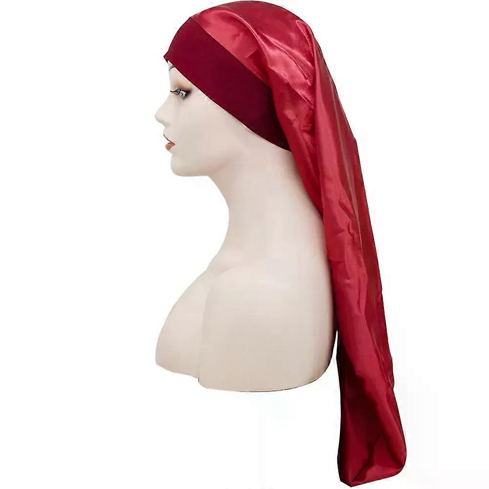 Long Satin Bonnet Sleep Cap Silk Sleeping Cap With Wide Elastic Band Loose Night Hat For Women Braids Curly Hair Black
