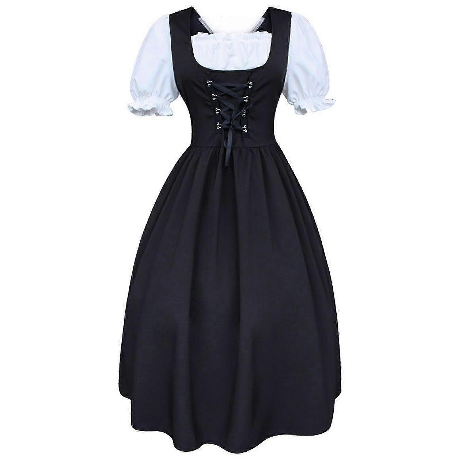 Dámské Klasický styl Dirndl 2-kusy S Zástěra a halenka Černá Bílá