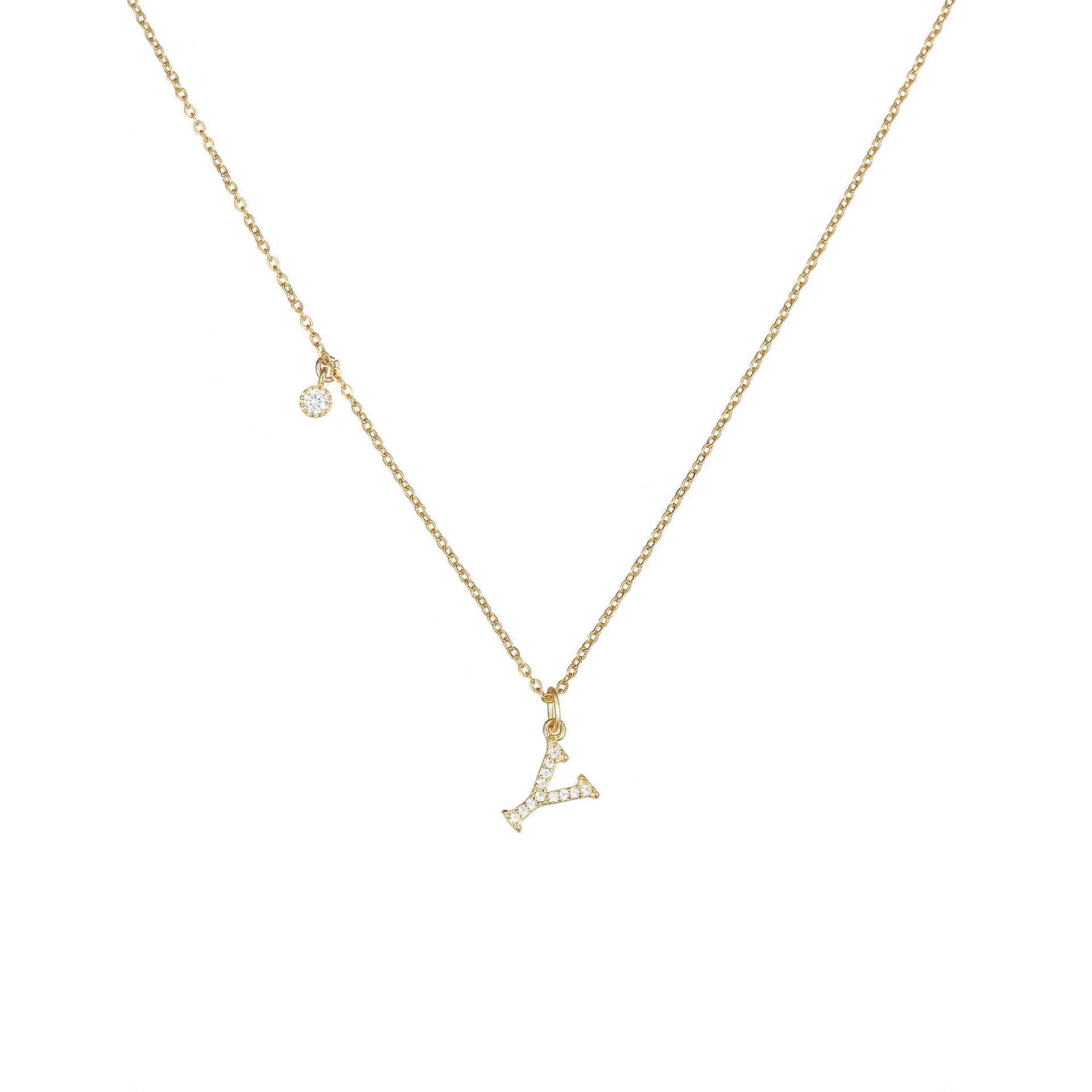 925 Silver Letter Zircon Necklace for Women, Niche Ins-Style High-End DIY Light Luxury Jewelry, Adjustable Length
