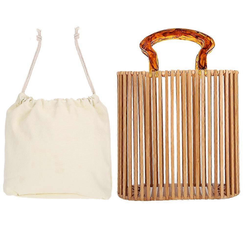 Fashion Handmade Bamboo Woven Tote Bag for Summer Beach Travel - Square Design, Eco-Friendly Material, Stylish and Durable