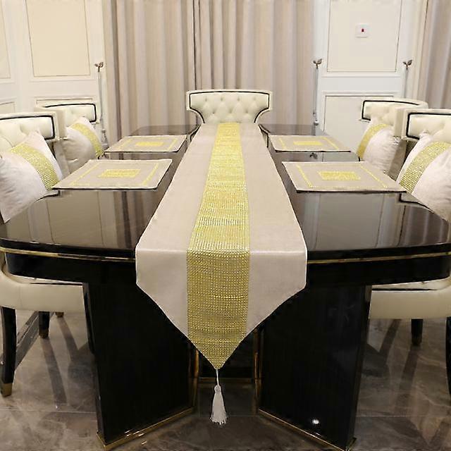 Table Runner Luxury High Quality Gold Rhinestones Faux Flannel Diamond Home Table Runners Pillow Case Table Mat For Wedding