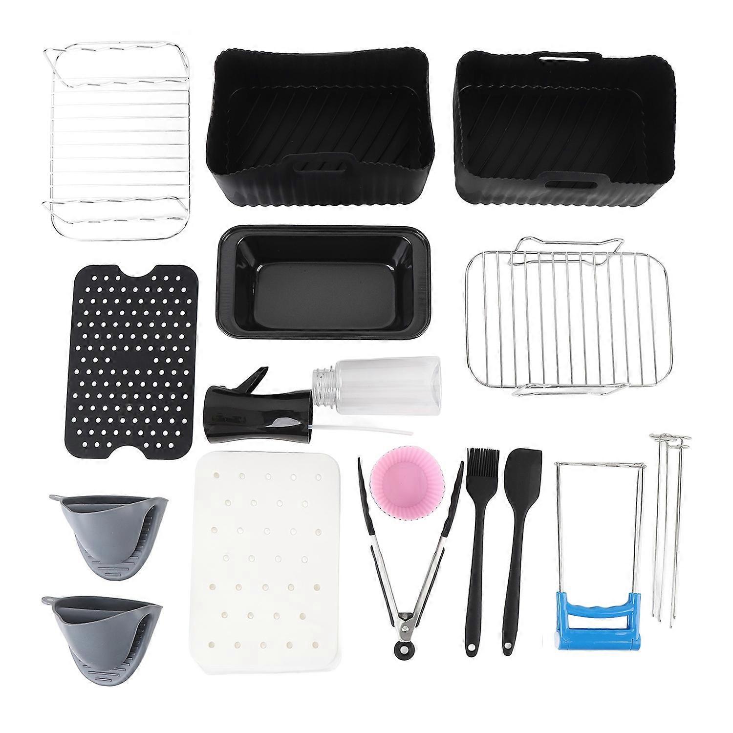 Fryer Accessories Set Grill Rack with Skewer Liners Silicone Brush Food Tong Fryer Cake Pan Stainles