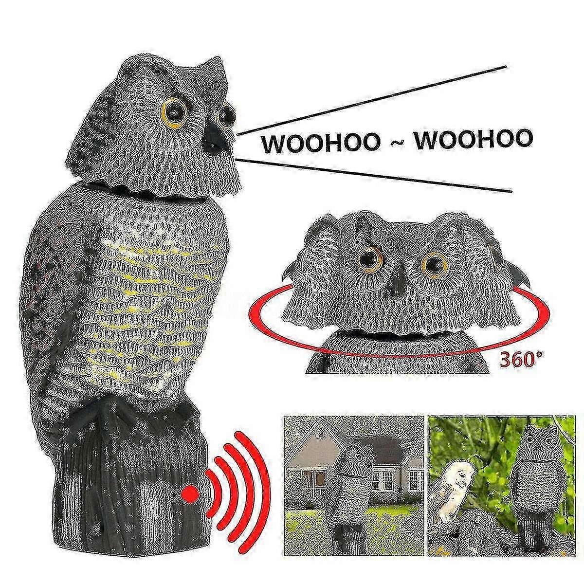 Realistic Birdcage Plastic Owl Scarecrow with Rotating Head and Sound - Effective Pest Control Solut