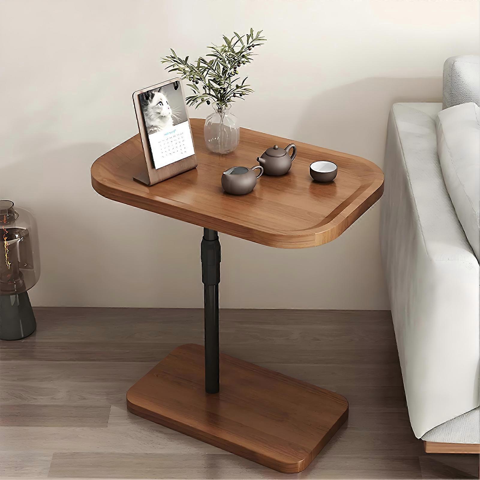 C Shaped End Table, Height Adjustable Side Table with 2-Tier Storage for Sofa Bed