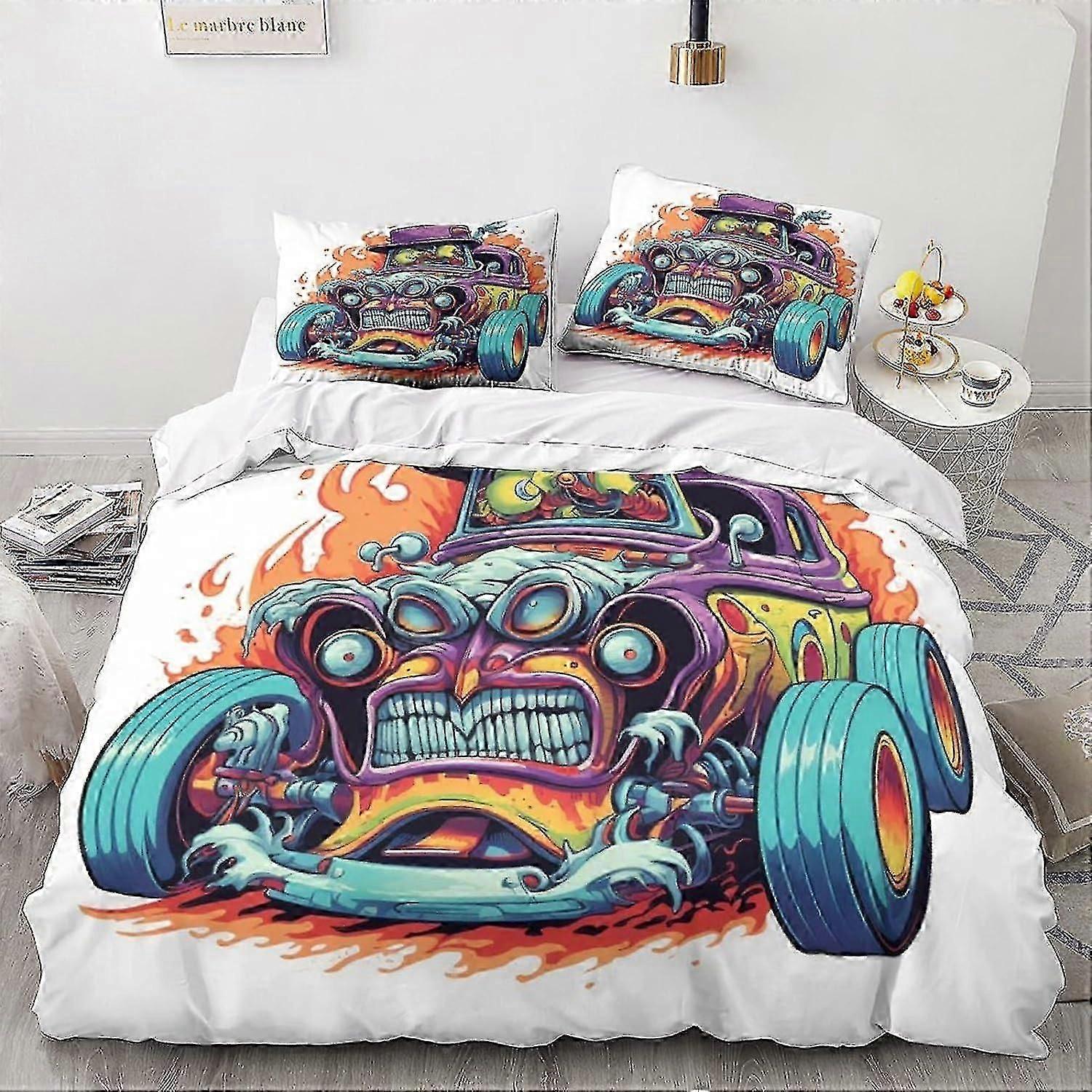 o3191 ملاءات السرير غطاء لحاف الوحش مزدوج خمر نمط السيارة مجموعة الفراش لينة خفيفة الوزن ستوكات غطاء لحاف الكرتون مع سحاب إغلاق الملك ب