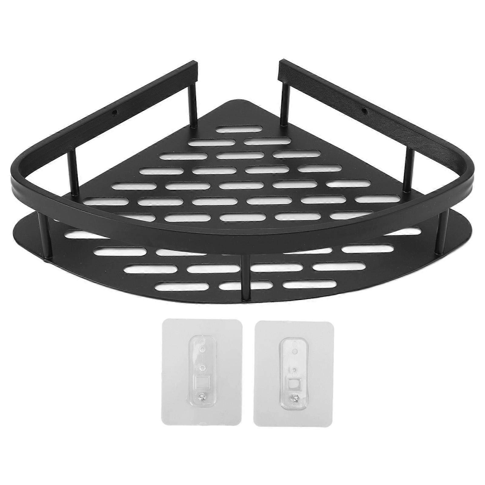 Triangular Punch Free Rustproof Aluminum Shower Corner Shelf with Hollow Base for Bathroom Toilet