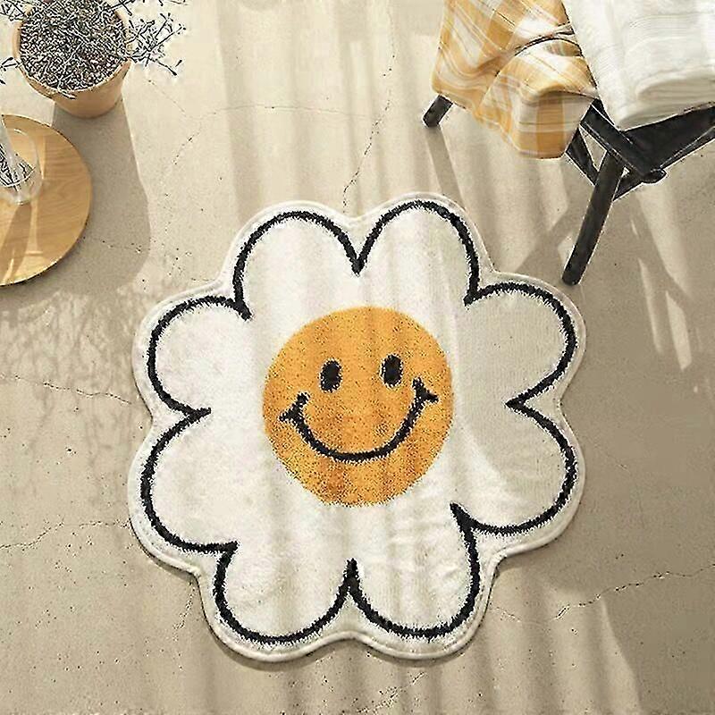 Smiley Flower Rug Nordic Cartoon Carpet Bedroom Bedside Rug Living Room Furry Floor Mat Non-slip Bath Mat INS Simple Carpet