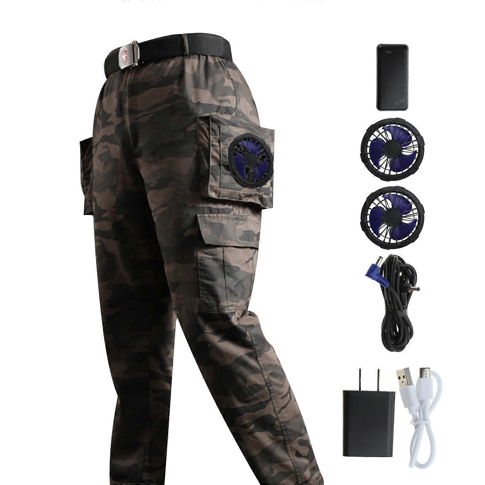 for Sun for Protection Pants for Men Male Air Conditioning Cool Trousers Breathable for w/ 2 Fans Low Noise for Outside  XL Iron camouflage