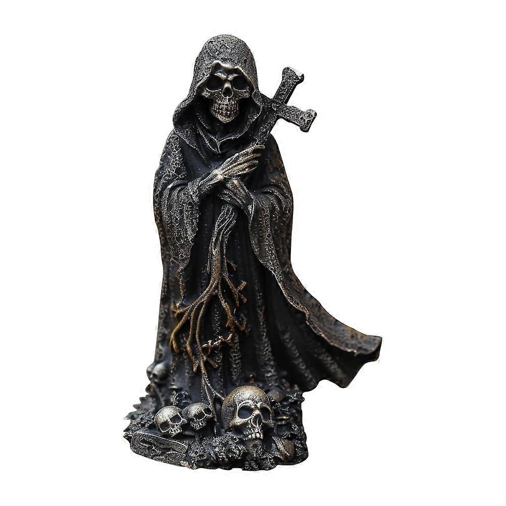 Gothic Decor Skeleton Statue for Halloween Table Decorations, Creepy Skull Design, 12-Inch Resin Figure