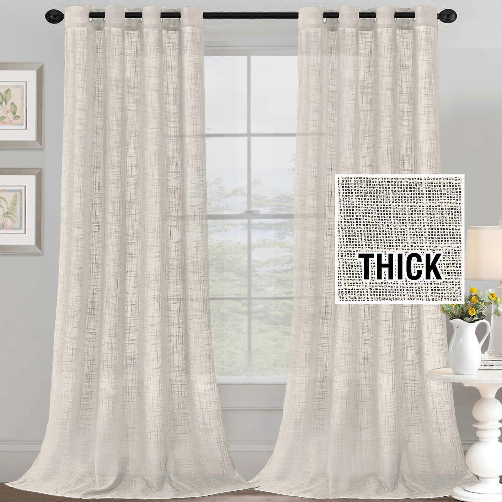 Natural Linen Blended Burlap Curtains 2 Panel Set Light Filtering Privacy for Living Room 52x96 Inches Textured Fabric