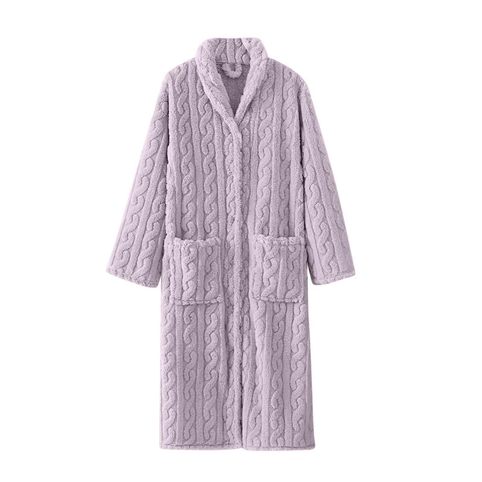 Women's Plush Long Robe Soft Bathrobe Button Up Housecoat Fuzzy Fleece Warm Winter Robe Sleepwear with Pockets