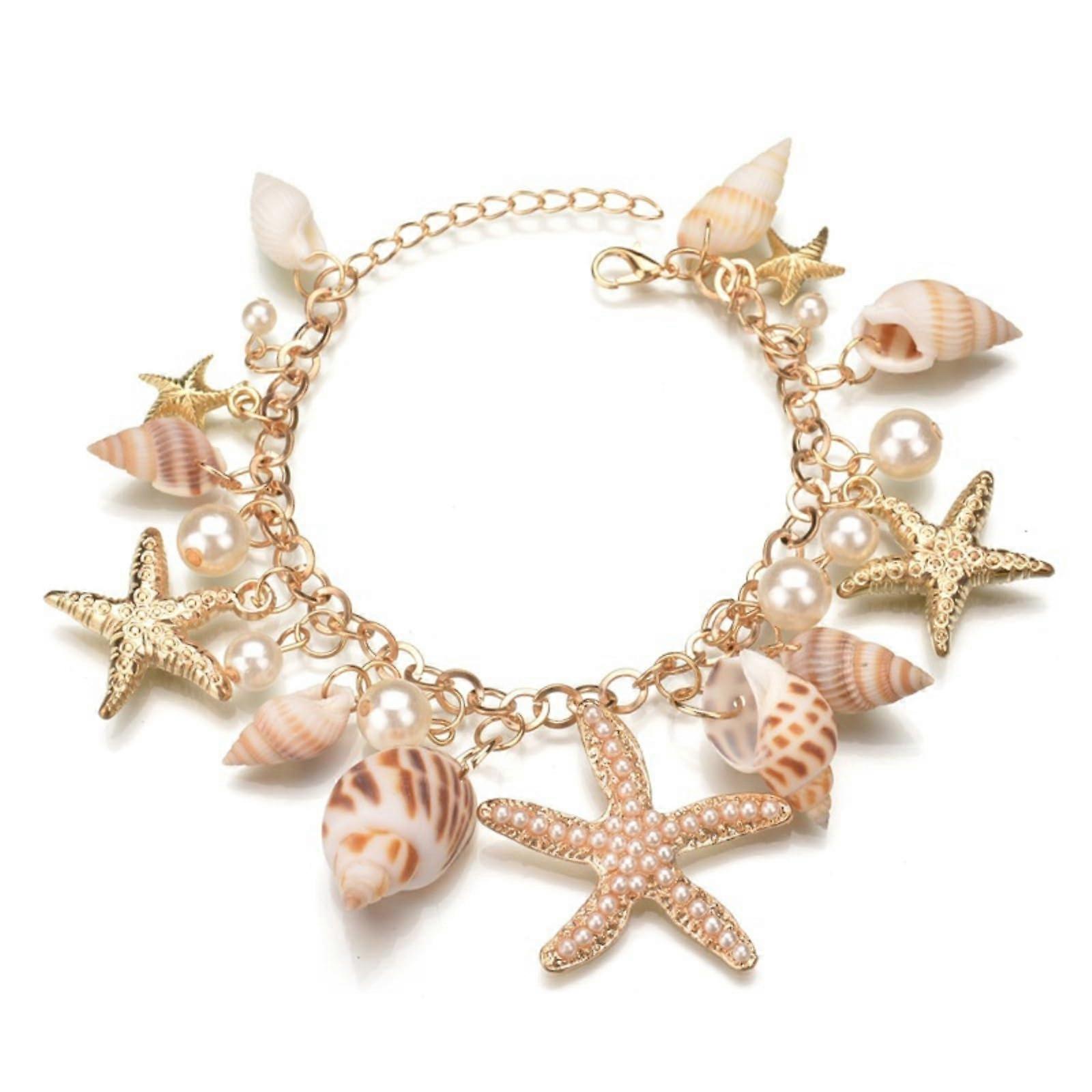 Multi-layer shell starfish shell bracelets for women, boho rice bead bracelets adjustable
