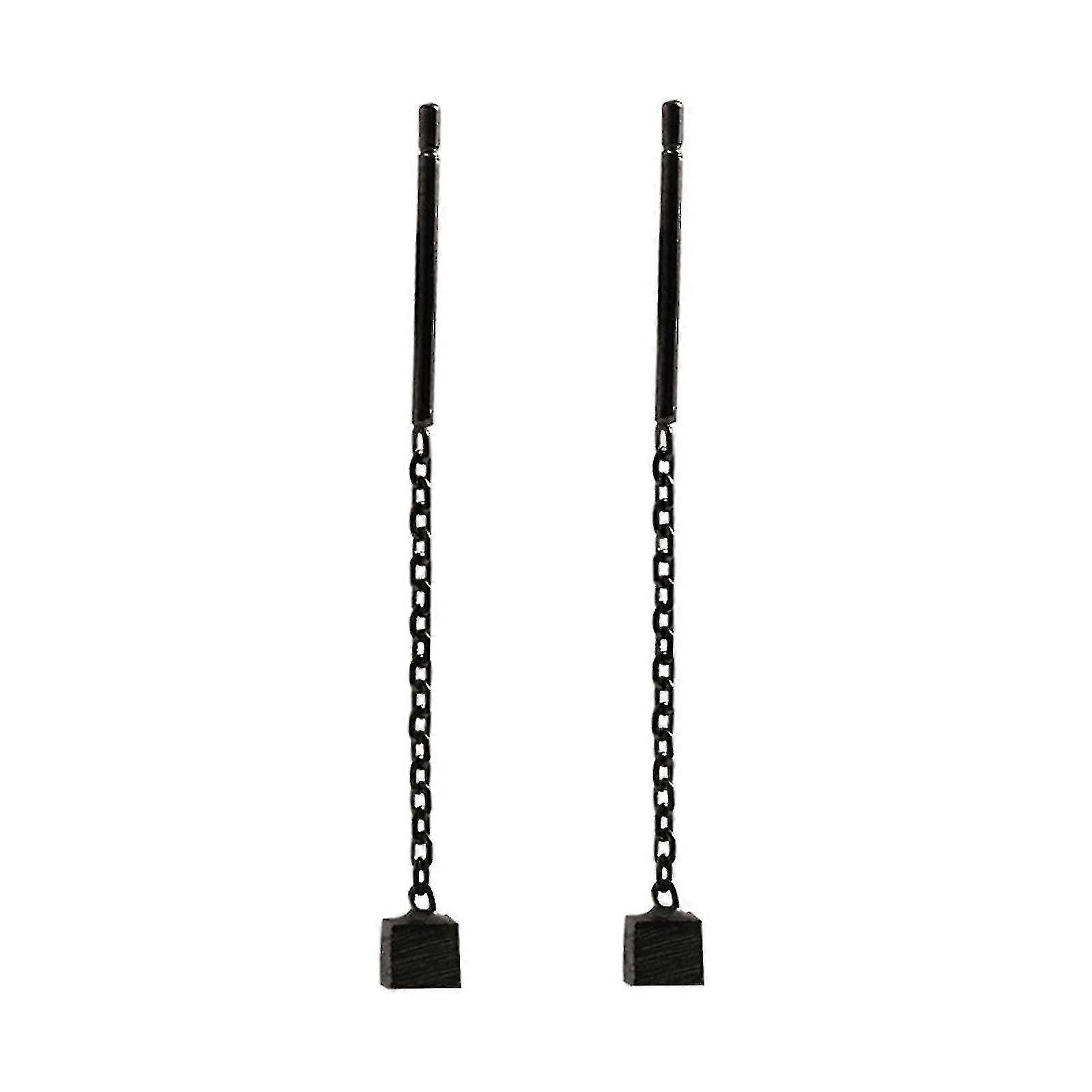 Three-dimensional Small Black Tassel Geometric Earrings Long Brushed Small Square Earrings