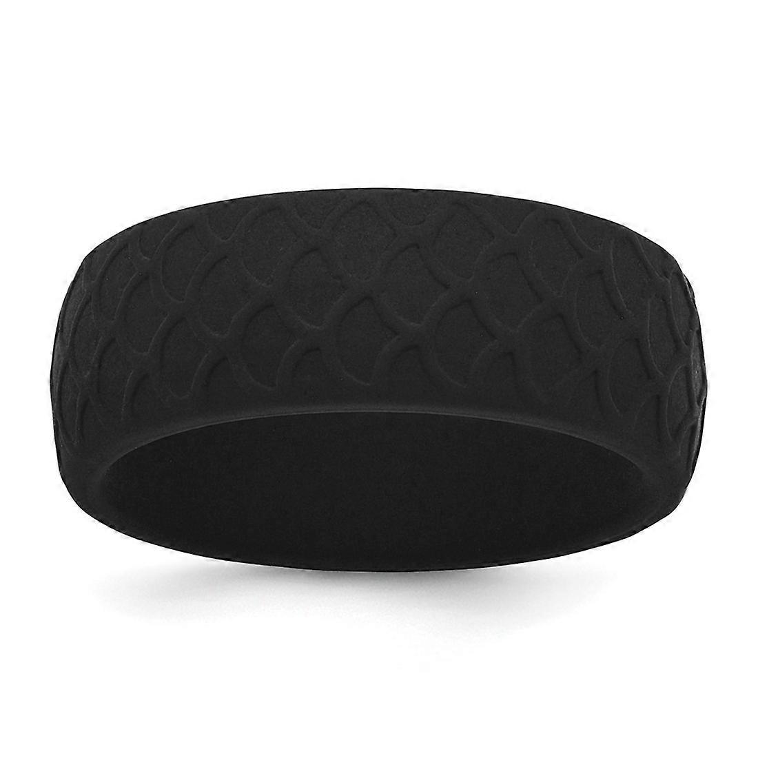 Silicone Black 8.70mm Animal Sealife Fish Scale Pattern Band-Band Style Ring for Women and Men - Ring Size: 7 to 14