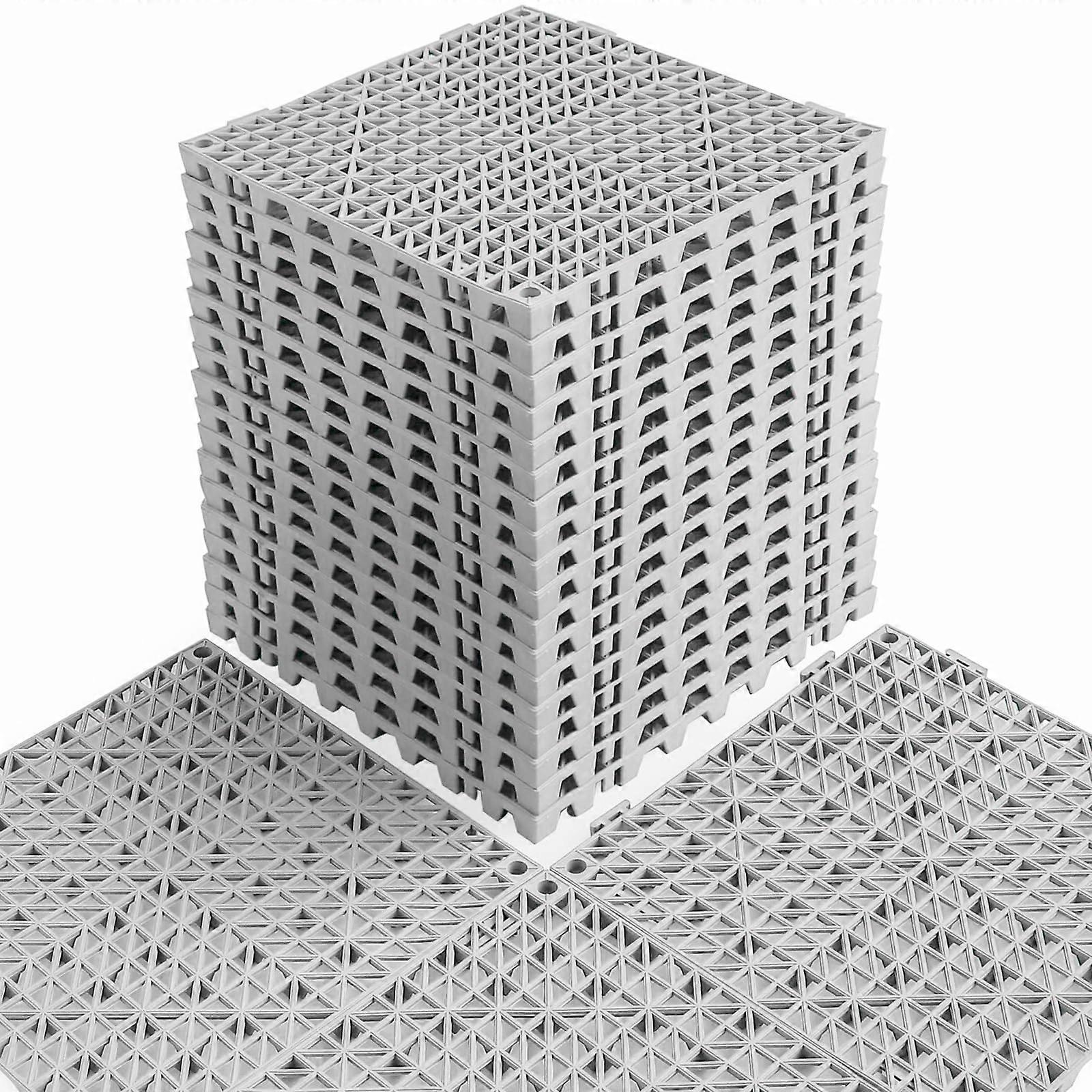 18 Pack 12' x 12' Modular Interlocking Floor Mats, Soft PVC Non-Slip Drainage Tiles