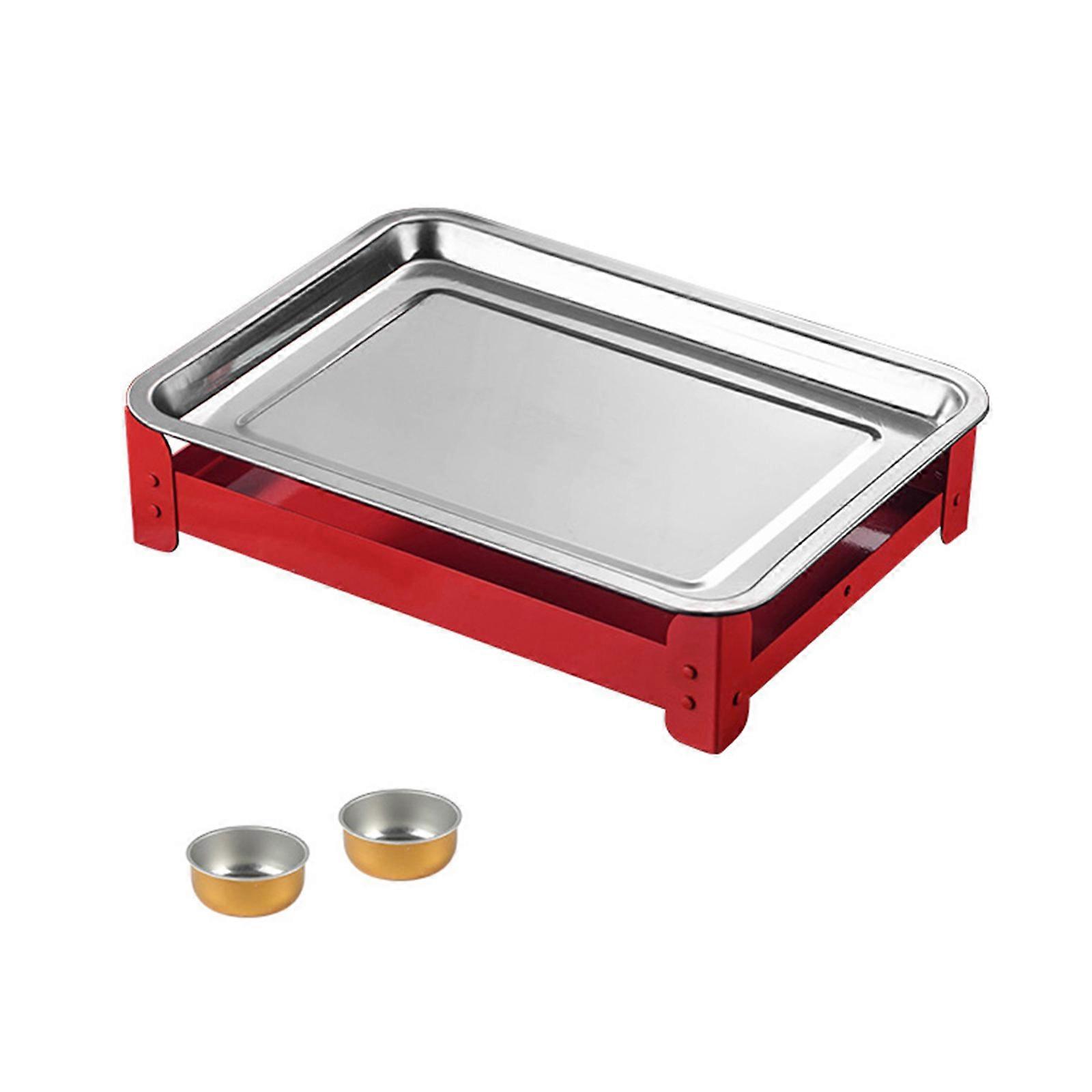 Rustproof Grills Party Essential Food Warming Tray Stainless Steel Construction Spacious Front For Multiple Meat Portion  Red