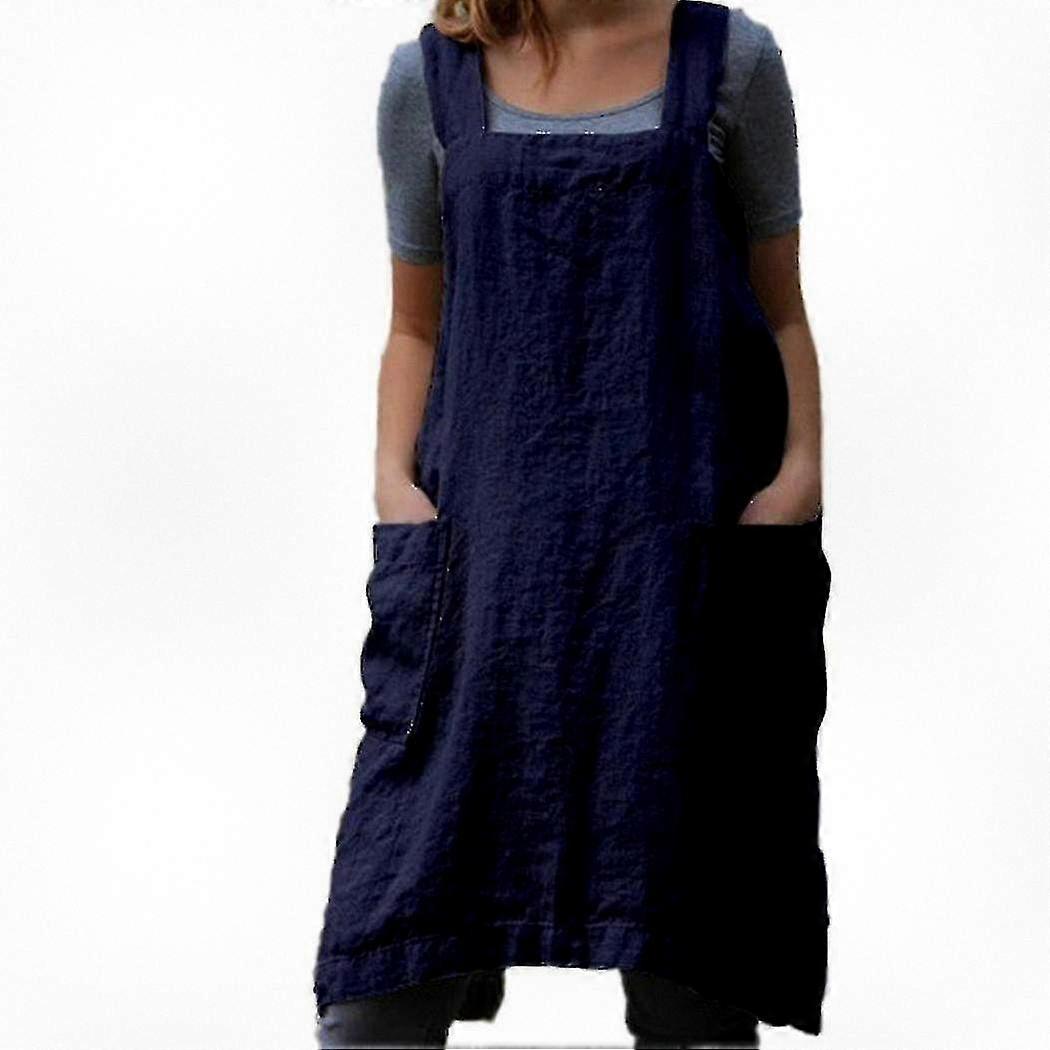 2023 stylish cotton linen cross back apron for women with pockets, pinafore dress for baking and cooking, comfortable and practical