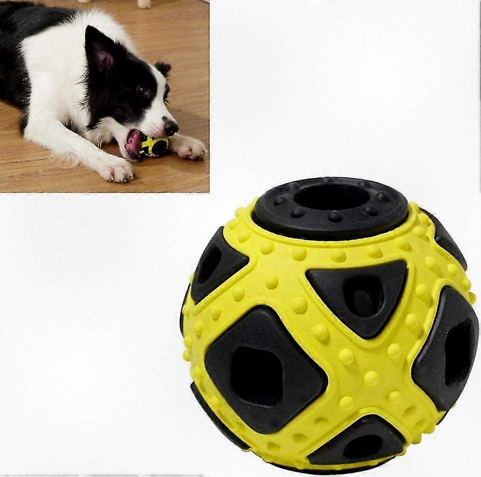 Interactive Rubber Chew Ball for Dogs with Food Dispensing Function, Black and Yellow